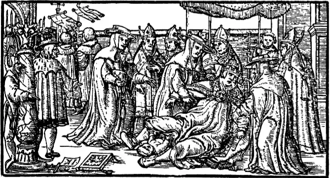 Die Papstfabel von der Päpstin Johanna: Darstellung der Niederkunft der Päpstin Johanna