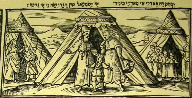 Abraham und die Söhne Agars und Ceturas: Ein Seitenausschnitt aus der Haggada von Venedig von 1609.