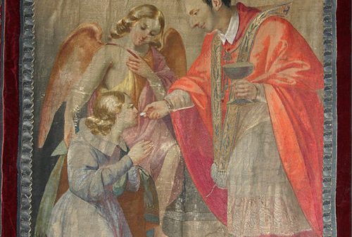 Kommuniongebete: Der hl. Karl Borromäus spendet dem hl. Aloysius Gonzaga die Kommunion.
