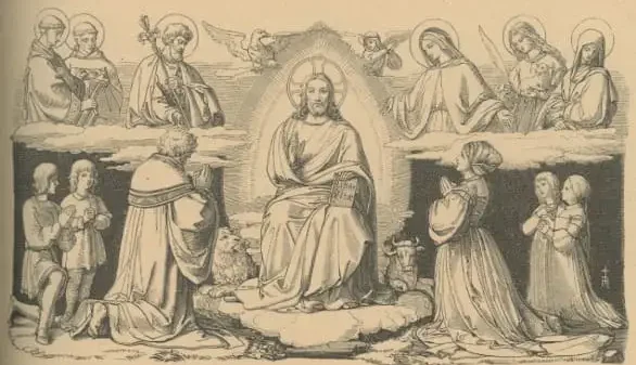 Jesus mit seinen Heiligen, Männer, Frauen und Kinder