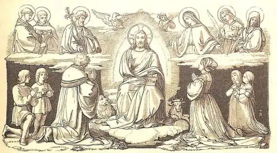 Jesus mit seinen Heiligen, Männer, Frauen und Kinder
