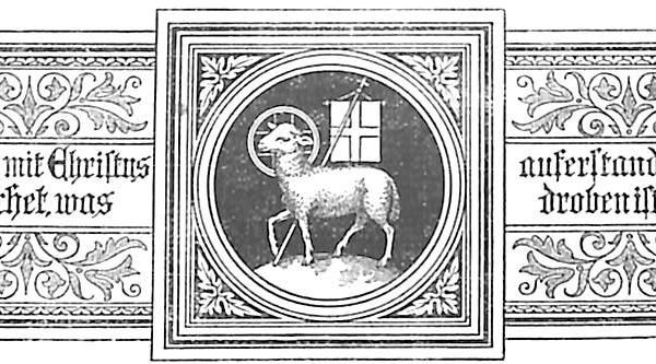 Der Osterkreis: Ein Band mit Ornamenten: In der Mitte das Lamm Gottes mit der Siegesfahne