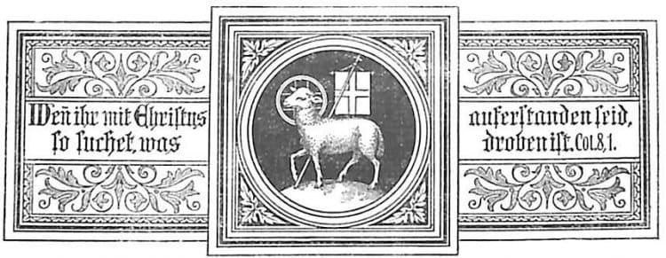 Der Osterkreis: Ein Band mit Ornamenten: In der Mitte das Lamm Gottes mit der Siegesfahne