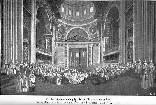 Kirchenlexikon Die Unfehlbarkeit des Papstes: Die Konzilsaula vom päpstlichen Thron aus gesehen