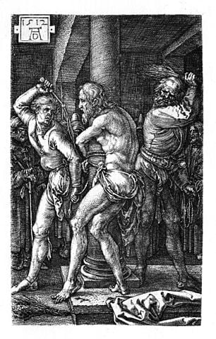 Die christliche Entsagung oder die Lehre der christlichen Abtötung: Geißelung: Kupferstich von Albrecht Dürer