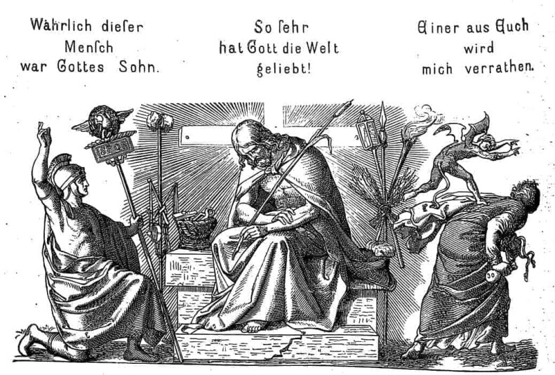 Jesus mit dem Rohr in der Hand, auf der rechten ist Judas zu sehen
