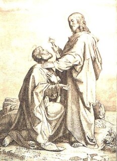 Jesus Christus übergibt dem heiligen Petrus die Schlüssel und damit die Schlüsselgewalt über die Kirche