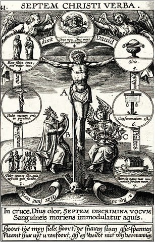 Christus am Kreuz Vater verzeihe ihnen: Sieben Worte Christi am Kreuz, Illustration, Niederlande, 17. Jahrhundert