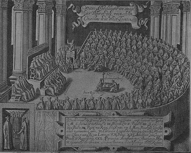 Das Konzil von Trient in einer alten Zeichnung dargestellt
