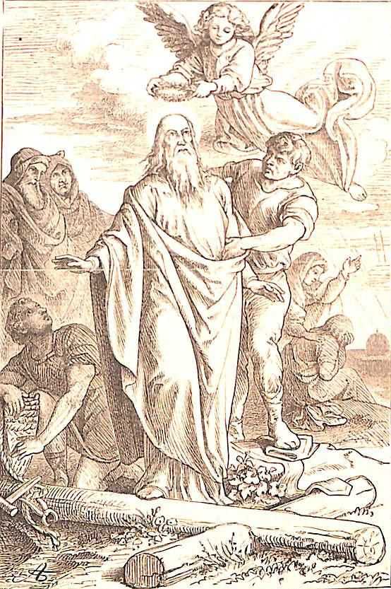 Der heilige Greis Simeon steht, mit einem Fuß auf dem Kreuz, das für ihn bestimmt ist.