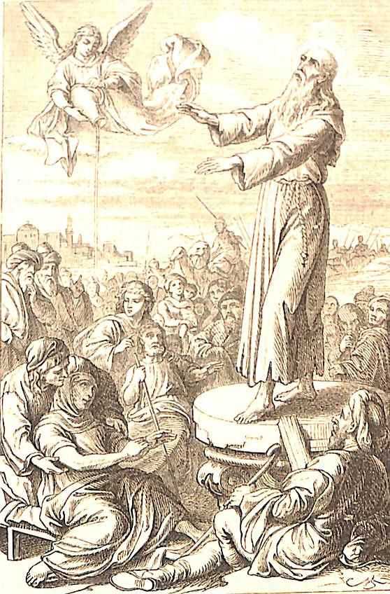 Der heilige Simeon Stylites der Säulensteher: der Heilige steht auf einem erhöhten Podest.