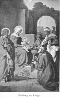 Die heiligen drei Könige oder Weisen aus dem Morgenland sind bei der heiligen Familie.
