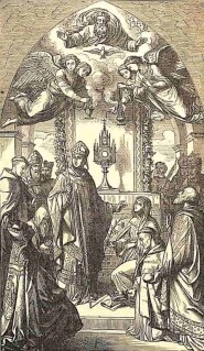 Der heilige Norbert steht in bischöflicher Kleidung, seitlich von ihm ist die Monstranz.