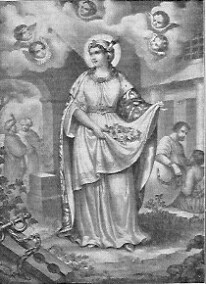 Die heilige Casilda zeigt, auf ihrer Schürze Blumen.