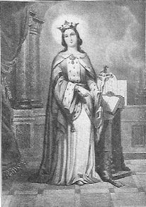 Die heilige Kaiserin Kunigunde: im Hintergrund ist ein Altar mit einem Kruzifix