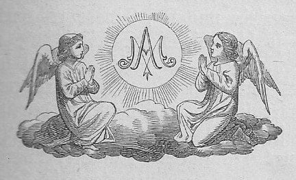 Zwei Engel sitzen auf einer Wolke, zwischen ihnen ist eine Sonne mit Strahlen