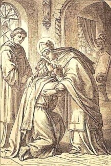 Im bischöflichen Palais kniet der König vor dem heiligen Erzbischof Heribert und bittet um Verzeihung.