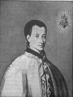 Ein Porträt des heiligen Claudius de la Colombiere aus der Gesellschaft Jesu; seitlich oben sieht man das heiligste Herz Jesu