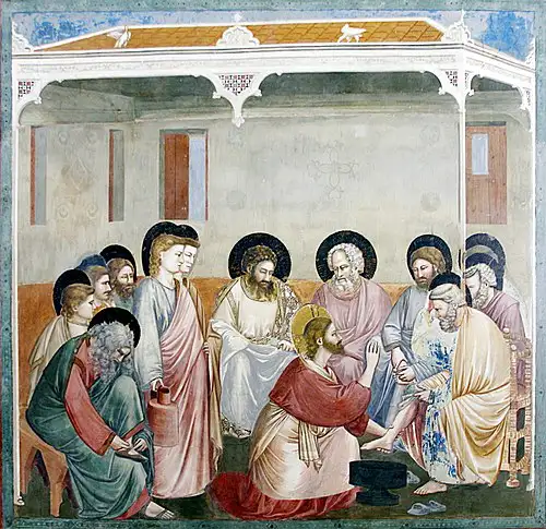 Rangstreit der Apostel und Fußwaschung Jesu: Fresko von Giotto di Bondone in der Cappella degli Scrovegni, Padua