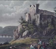 Eine alte Darstellung der Ruine Rupertsberg, die eine Rolle spielt bei dem Wunderblut eines Marienbildes