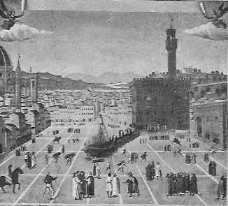 Die Hinrichtung des Savonarola in Florenz auf dem großen Hauptplatz.