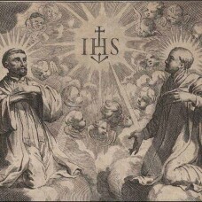 Ignatius von Loyola und Francisco Xavier vor dem Christusmonogramm, dem Zeichen des Ordens der Jesuiten