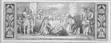 Die Geburt Jesu Christi am Christabend: das Kind liegt auf Stroh, Maria und Joseph knien vor Ihm