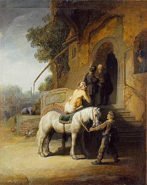 Christus der barmherzige Samariter: Gemälde von Rembrandt